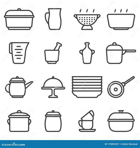 Kitchen Utensil Icons Set Contains Various Options For Ceramic Dishes