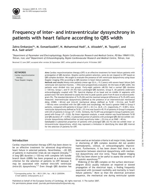 Pdf Frequency Of Inter And Intraventricular Dyssynchrony In Patients With Heart Failure