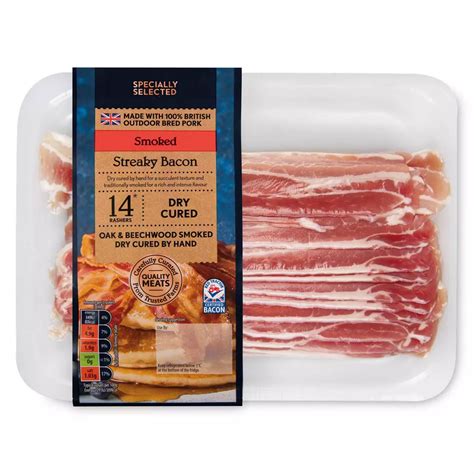 british pork dry cured smoked streaky bacon  pack aldi uk