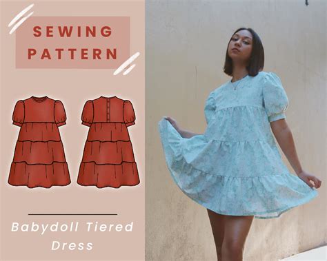 Babydoll Tiered Puff Sleeve Dress Digital Pdf Sewing Pattern Etsy