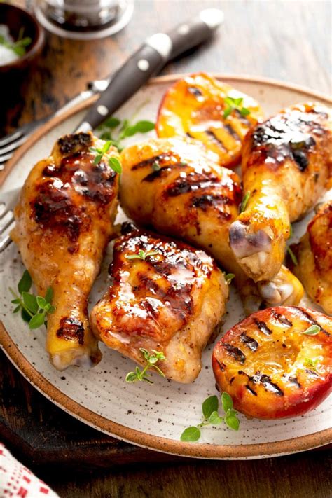 Sticky Grilled Chicken With Peach Glaze Lemon Blossoms