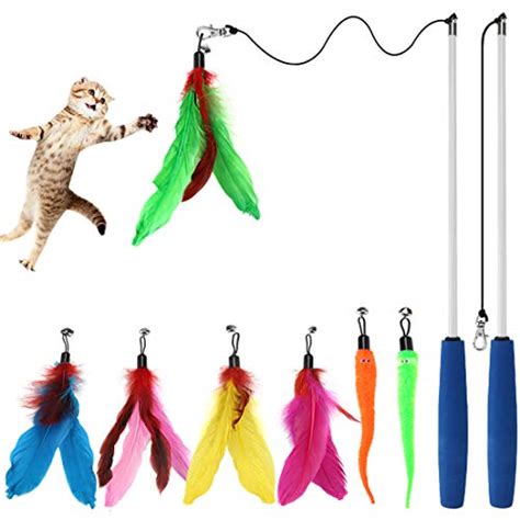 MeoHui 11PCS Retractable Cat Feather Toy Set Interactive Cat Toys Wand