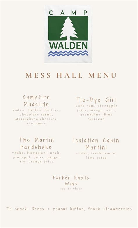 Parent Trap Camp Walden Bachelorette Party Drink Menu Girls Night