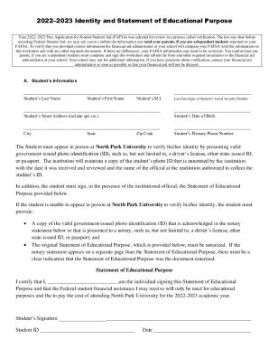 Fillable Online Financial Aid Office 2022 2023 Identity And Statement