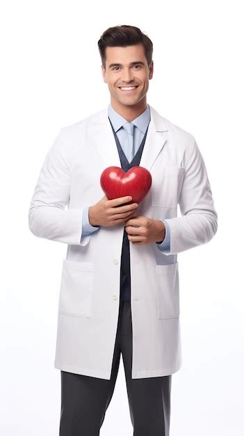 Premium AI Image Male Doctor Standing Smiling Holding A Big Red Heart