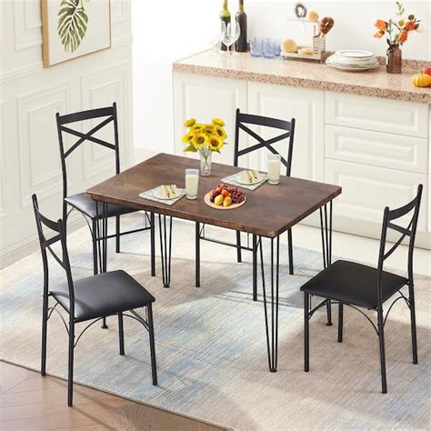 Vecelo Piece Metal And Wood Indoor Modern Rectangular Dining Table