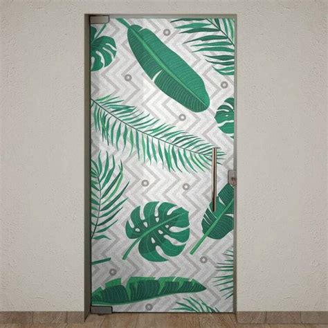 Adesivo Para Porta Jateado Impresso Floral Verde Fran Adesivos De Parede