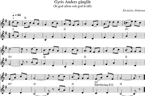 FolkWiki Musik Gyris Anders gånglåt Si god afton och god kväll