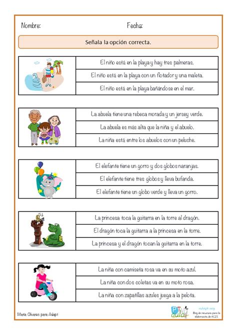 Nuevo Ejercicio De Comprensión Lectora A Partir De Dibujos Con Frases