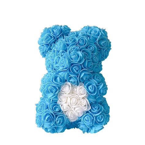 Ursulet Floral Din Trandafiri De Sapun Teddy Bear In Love Blue Cu