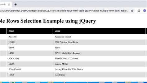 Select Multiple Rows On Html Table Using Jquery Youtube