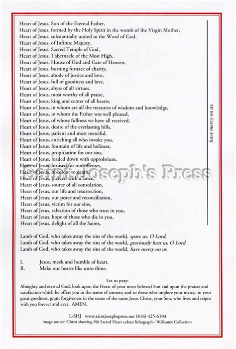 Sacred Heart of Jesus Litany Card - Saint Joseph's Press