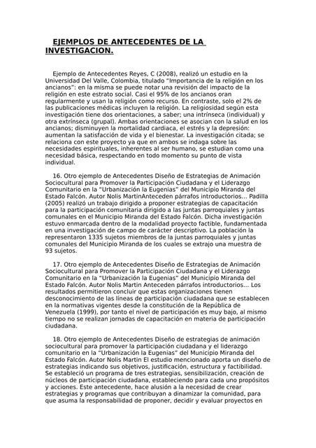 Ejemplos De Antecedentes De La Investigaci N Elizabeth R Udocz