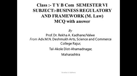 Mcq Business Regulatory Framework M Law T Y B Semester Vi Youtube