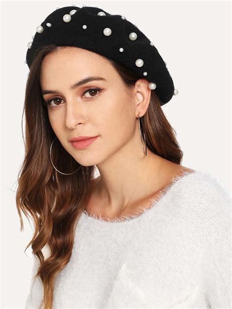 Faux Pearl Embellished Beret Hat Shein Beret Hat Beret Girl With Hat