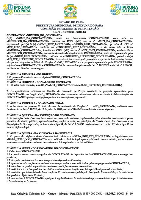 Minuta Do Contrato Pe Prefeitura Municipal De Ipixuna Do Par