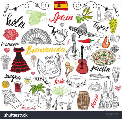 Spain Doodles Elements Hand Drawn Set Stock Vector Shutterstock