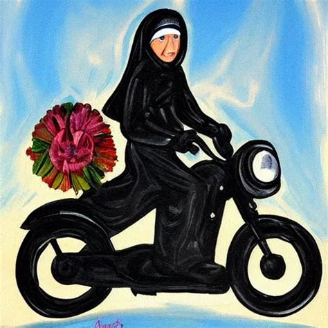 A Painting Of A Nun Rides A Harley Davidson Stable Diffusion OpenArt