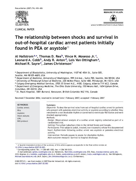 Pdf The Relationship Between Shocks And Survival In Out Of Hospital