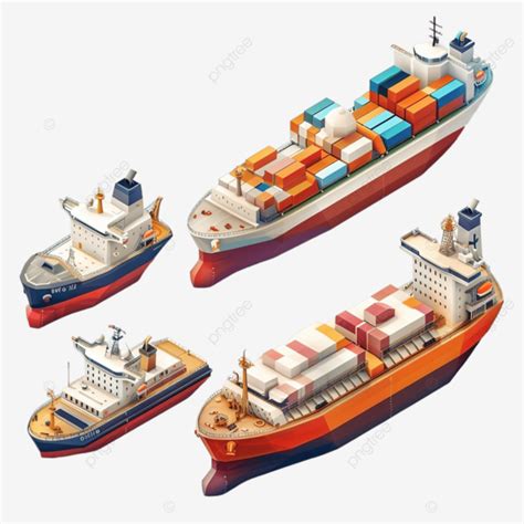 Isometric Cargo Ship Container Lng Carrier Ship And Oil Tanker D