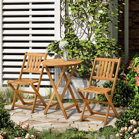 Outsunny Outdoor Dining Foldable Furniture Acacia Wood Bistro Set