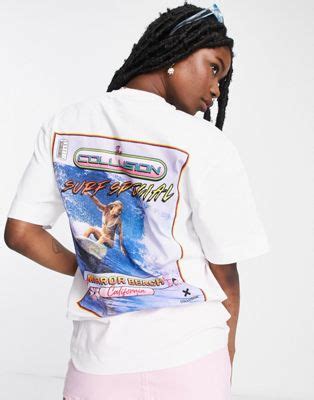 Collusion T Shirt Oversize Griff Motif Surf Blanc Asos