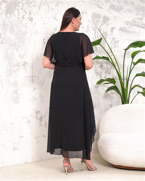 Elegantna Duga Crna Haljina Plus Size Lavica