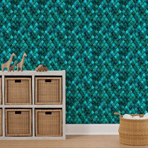Dark Teal Mermaid Or Dragon Scales Wallpaper Spoonflower