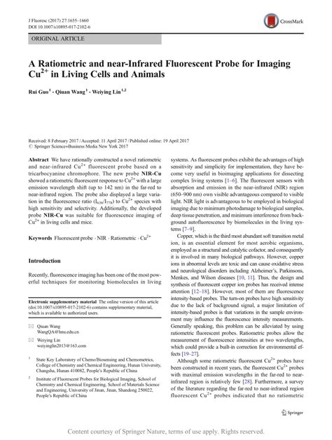 A Ratiometric And Near Infrared Fluorescent Probe For Imaging Cu In