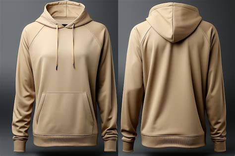 Premium Ai Image Beige Longsleeve Hoodie Template Clipping Path For Design Mockup