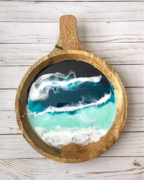 Resin Cheeseboard Wooden Tray Beach Resin Art Serving Board Ocean