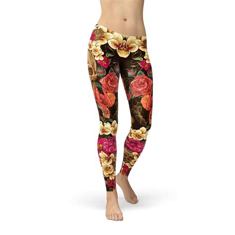 Skull And Roses Leggings Day Of The Dead Leggings Halloween Etsy