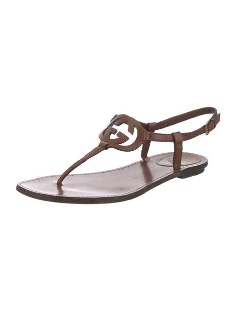 Gucci Leather T Strap Sandals Brown Sandals Shoes Guc1349761 The Realreal