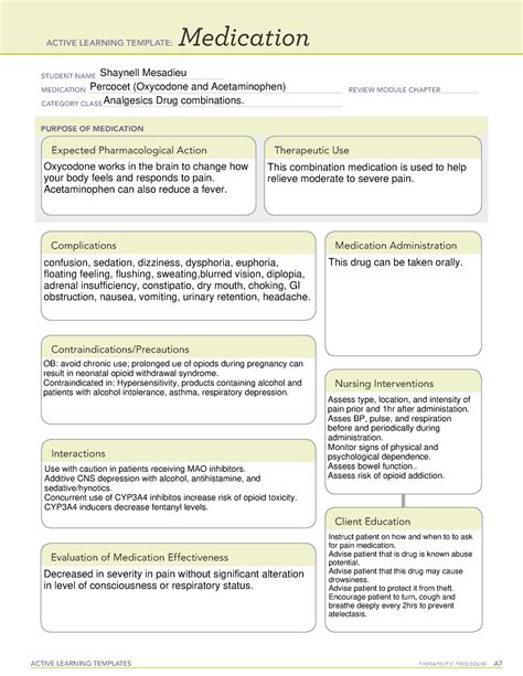 Ati Learning Template Percocet Clinical Active Learning Templates