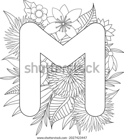 Letter M Coloring Page Floral Coloring Stock Vector Royalty Free