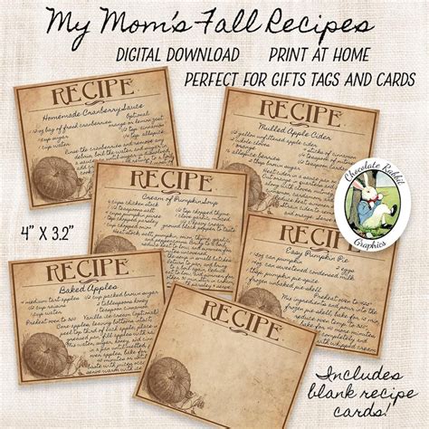 Fall Recipe Cards Etsy