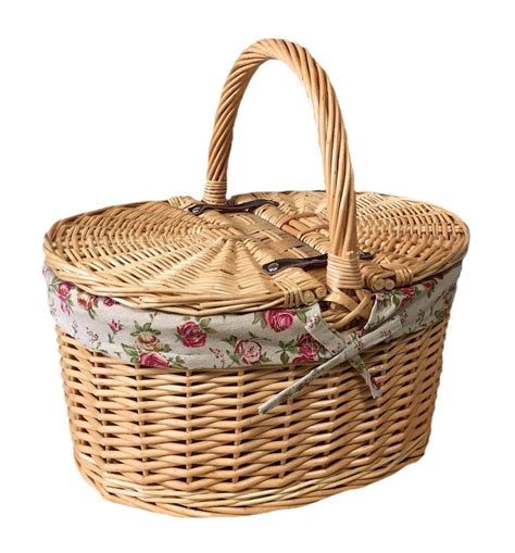 Wicker Picnic Basket With Handle Lining Etsy UK Picnic Basket