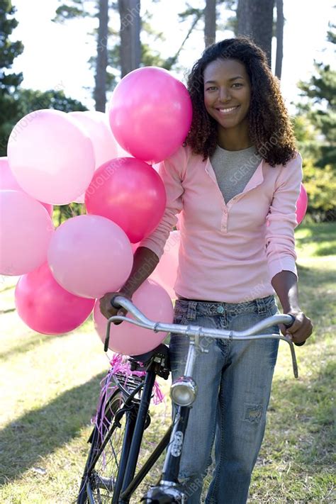 Woman With A Bicycle And Balloons Stock Image F001 2673 Science