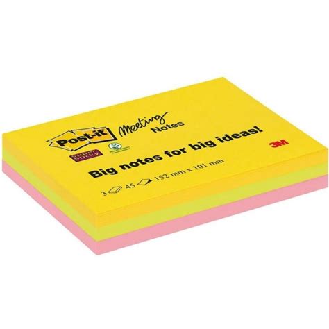 Notes adhésives Assortiment 152 x 101 mm POST IT Meeting Notes