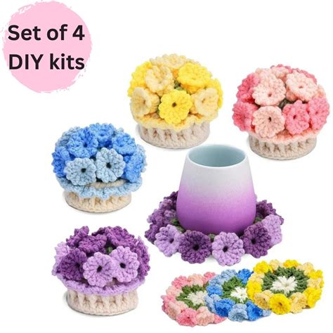 4 Packs Of Coaster Crochet Kit Coasters Crochet Kit Flower Etsy