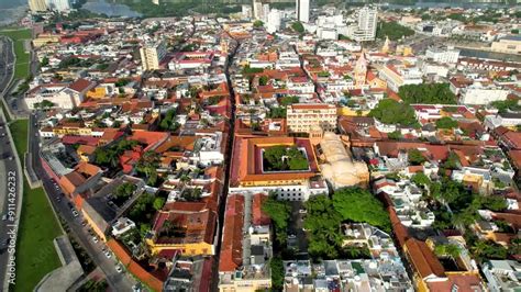 Beautiful Aerial View Of The Walled City Of Cartagena De Indias In