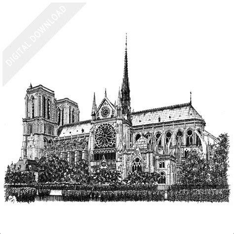 Stock Art Drawing Of Notre Dame Cathedral Paris