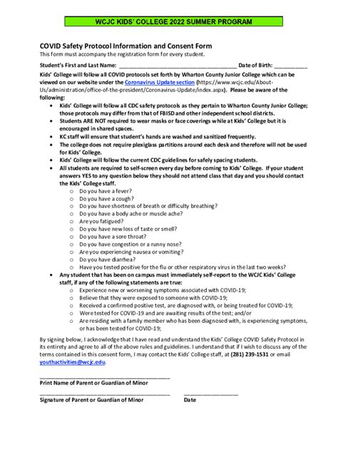 Fillable Online COVID Safety Protocol Information And Consent Form