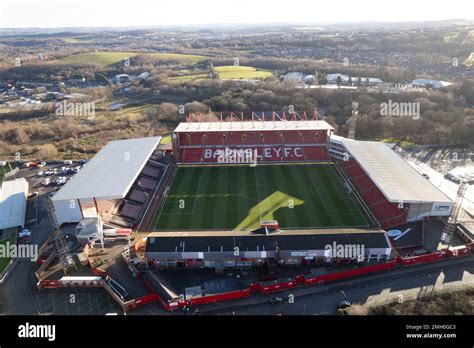 Barnsley FC Football Club Oakwell Stadium From Above Drone Aerial View