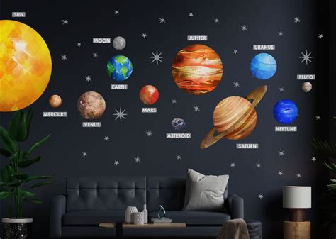 Space Stars Planets Wall Decal Galaxy Solar System Art Stickers