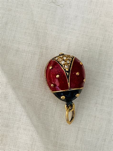 Faberge Egg Styled Ladybug Charm Or Pendant Sterling Gold Wash