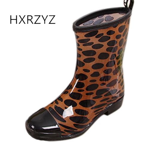 Hxrzyz Women Ankle Rain Boots Ladies Printing Rubber Boots Springautumn Fashion Leopard