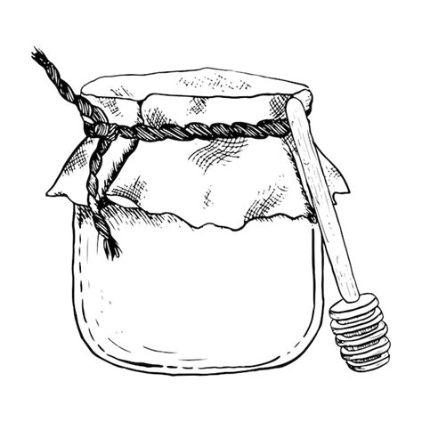 Premium Vector Vector Honey Jar And Dipper Spoon Line Vector