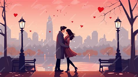 Premium Photo Romantic Couple Standing In The City Park At Sunset Illustration Ai Generated