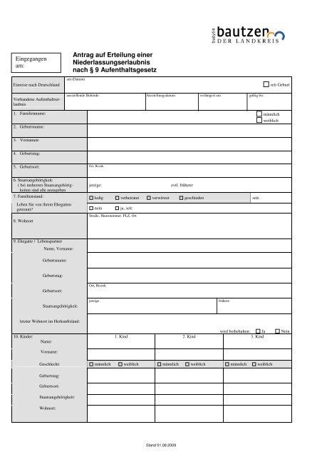 Antrag Erteilung Niederlassungserlaubnis Antrag Ne Pdf Mb